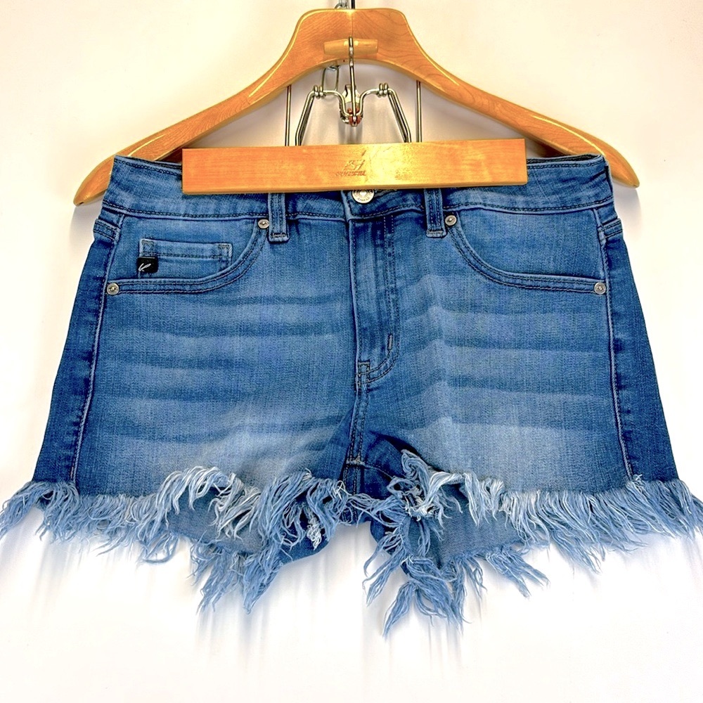 KanCan Blue Distressed Frayed Hem Jean Shorts